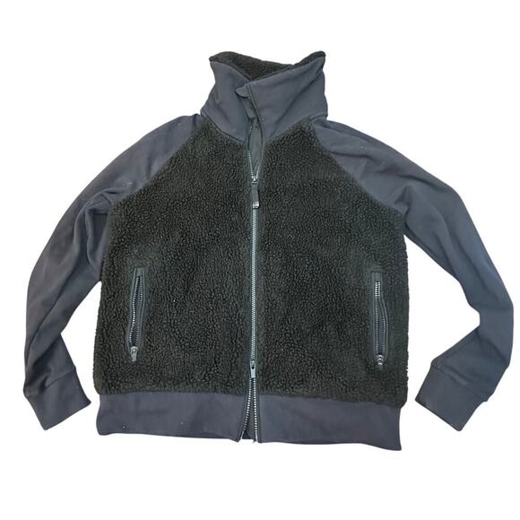 Athleta Women's Black Contrast Sherpa Full Zip Fleece Lined Jacket Size S - Picture 2 of 8
